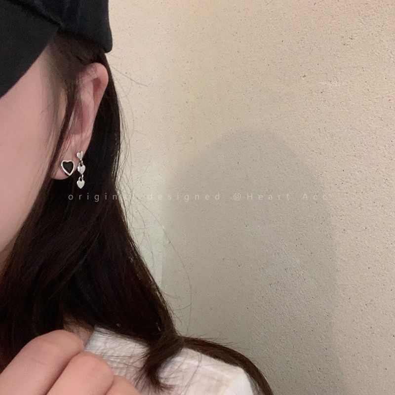 Set 6 khuyên tai DODDER dáng dài mặt trái tim vuông vòng màu đen thời trang đơn giản dành cho nữ
