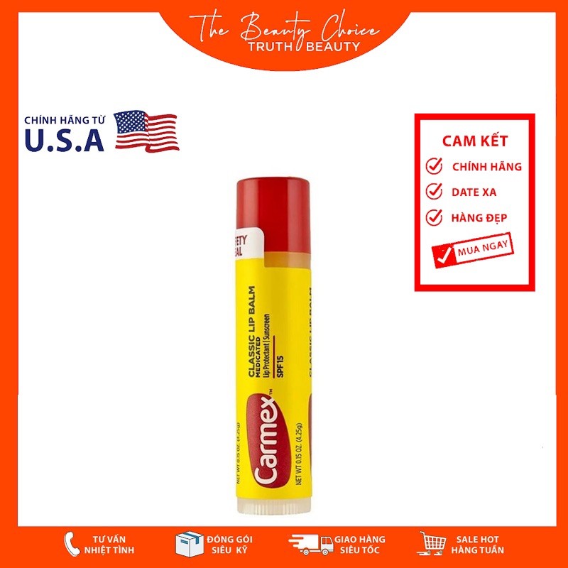 Son dưỡng môi Carmex Classic Lip Balm Medicated SPF 15 (Thỏi 4.25g)