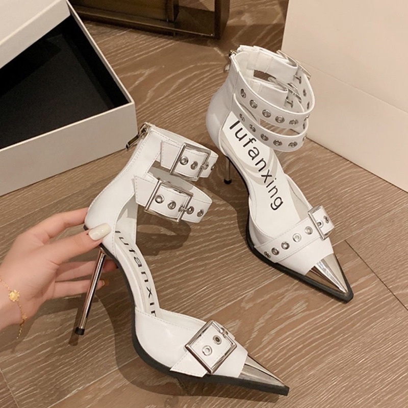 GIÀY CAO GÓT NỮ MŨI NHỌN KIM LOẠI ĐẾ 6cm 8cm 10cm HAI QUAI XÍCH CAO CẤP