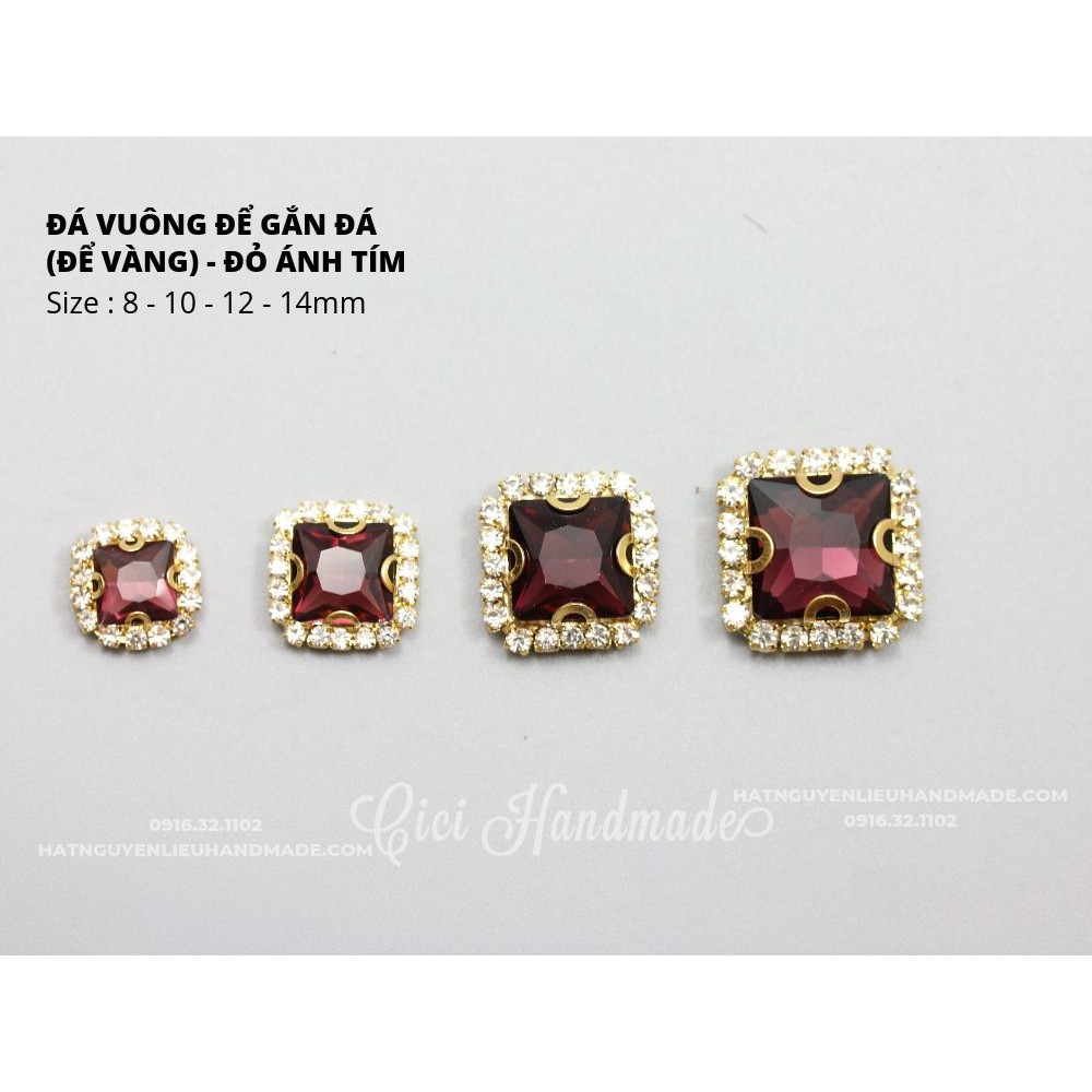 Hạt đá vuông đế vàng/đế bạc viền đá trắng size 12mm Cici Handmade hạt cườm hạt đá trang trí nguyên liệu tự làm
