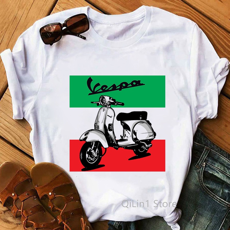 Áo Thun Nữ In Hình Xe Vespa 2022 Kiểu Vintage Thời Trang Mùa Hè