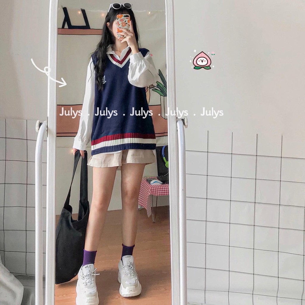 Áo gile len thêu hình mèo | BigBuy360 - bigbuy360.vn