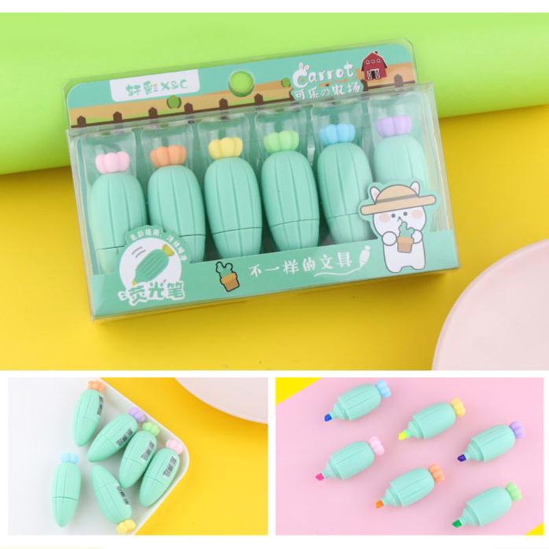 Set 6 Bút Dạ Quang Hình Cà Rốt Hoạt Hình Dễ Thương