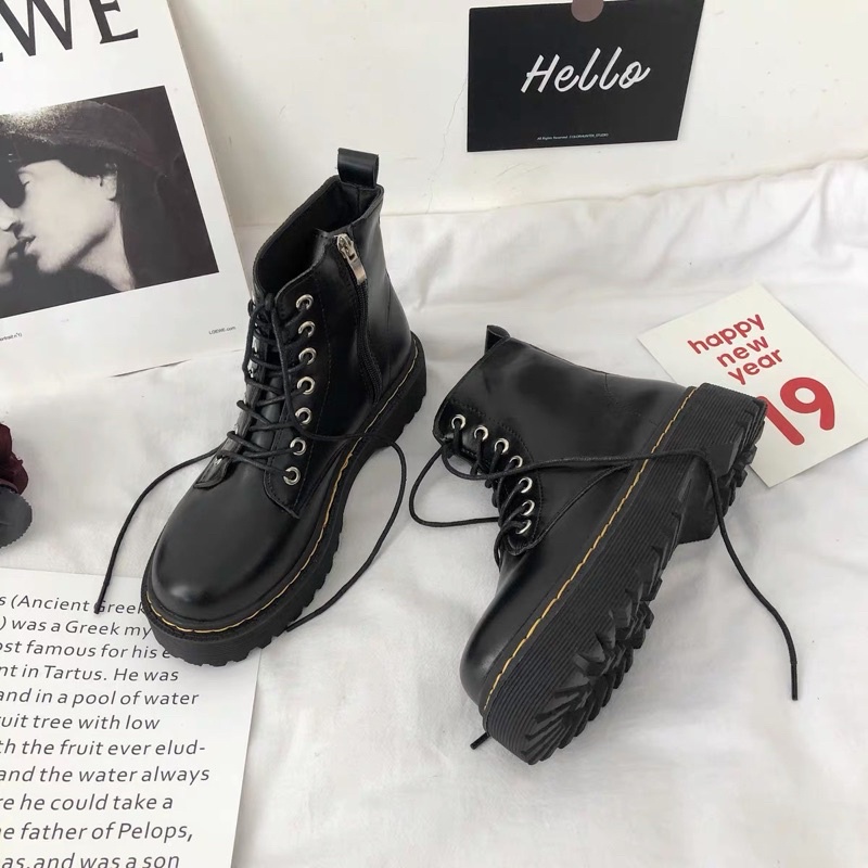 (HÀNG CÓ SẴN) Bốt ulzzang 2 kiểu đi viền chỉ vàng B20 đế cao 4cm
