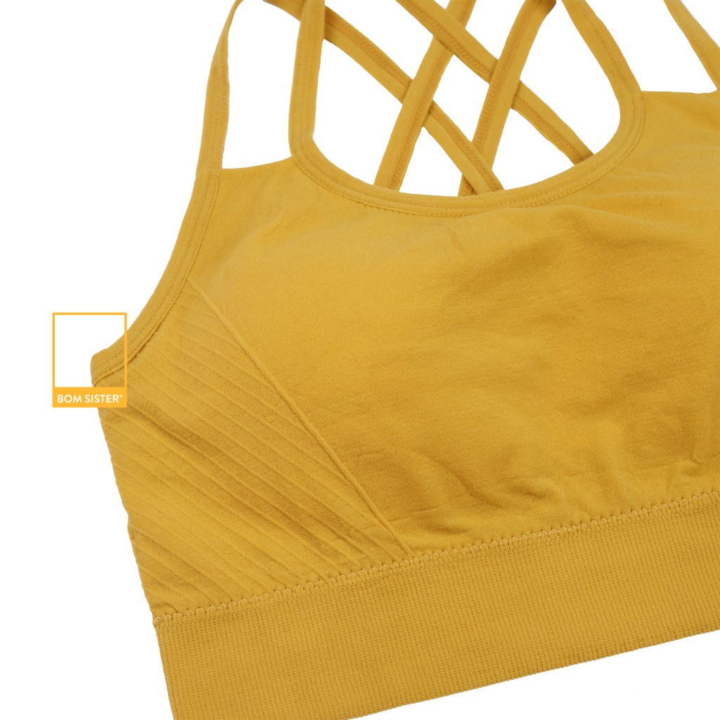 Áo lót thể thao cotton pha dây chéo màu trơn nâng ngực tự nhiên BOM SISTER BR6854