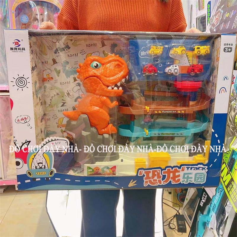 Đồ chơi gara ô tô tự động khủng long ( 6 xe ô tô)