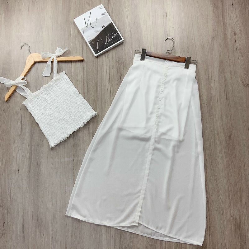 Chân váy chữ A vôn xẻ phối nút | BigBuy360 - bigbuy360.vn