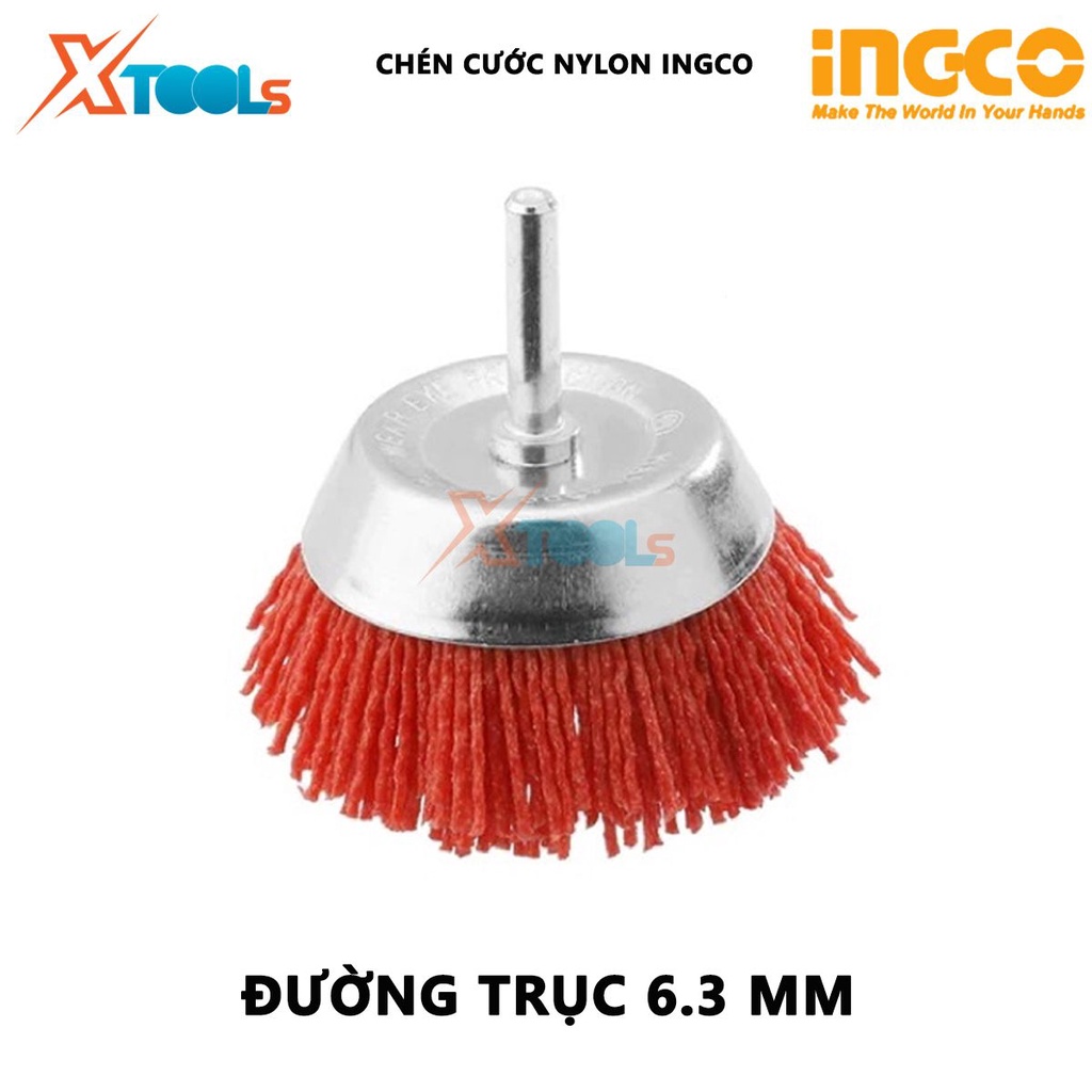 Bánh cước nylon INGCO Chén cước nylon 75-100mm, Đường kính dây 1,3-1,5mm, đường kính cốt 6.3mm đánh bóng làm mềm, mịn, n