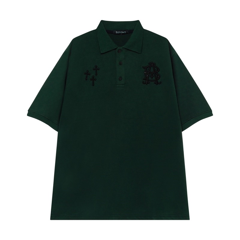 Áo Polo Banawa nam nữ unisex có cổ tay lỡ form rộng - Gothic Polo - Màu Xanh Rêu