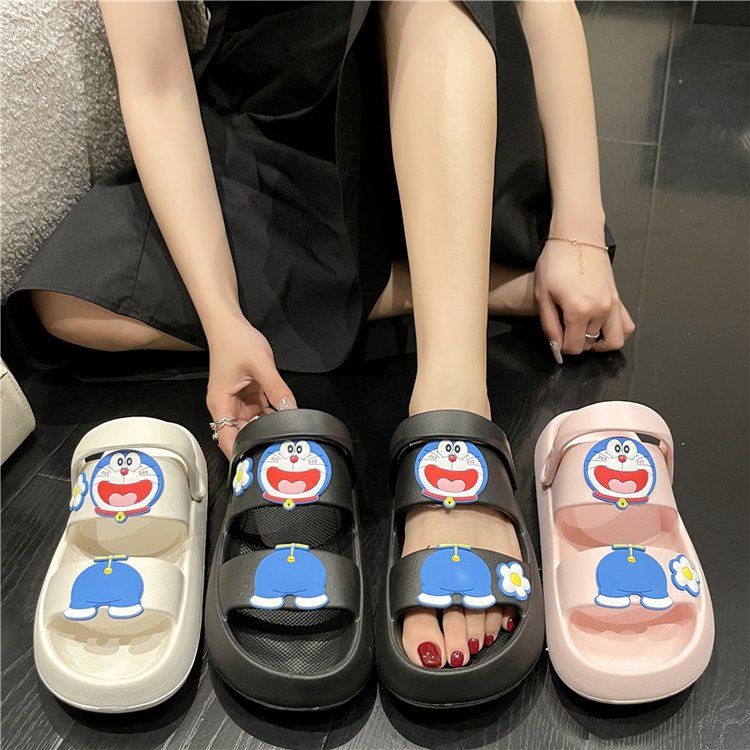 Dép bánh mì đế cao dép đi biển dép dễ thương Dép Sandal Đế Xuồng Hình Doraemon Dễ Thương Cho Nữ
