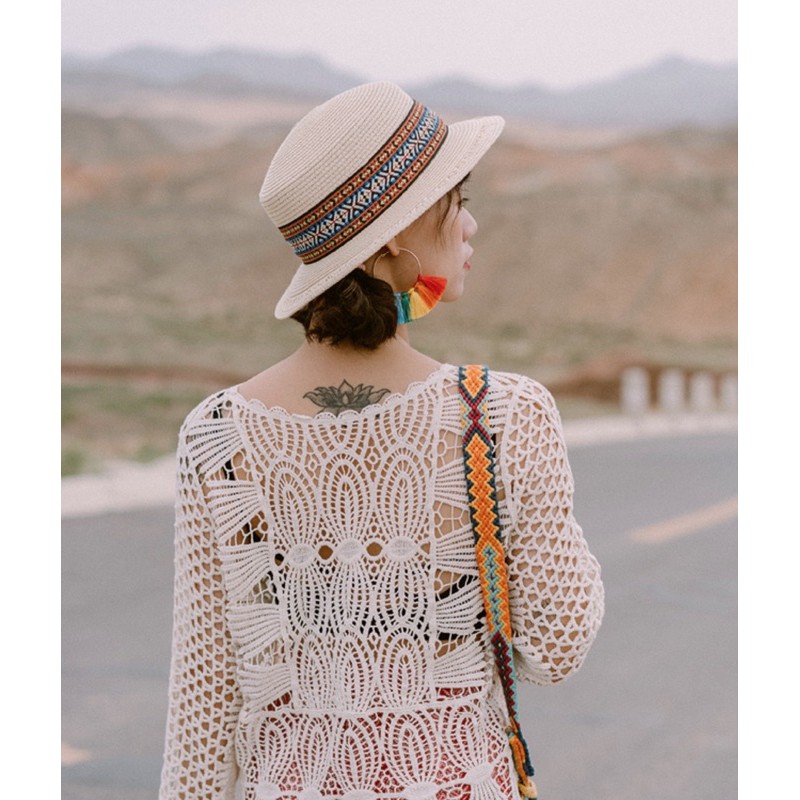 Mũ ngắn vành bohochic hoạ tiết độc đáo phụ kiện du lịch vintage