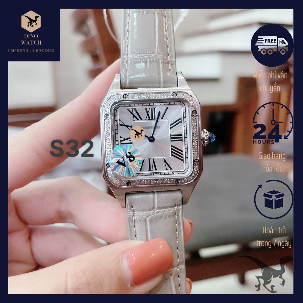 ĐỒNG HỒ NỮ CATIER DÂY DA VIỀN ĐÍNH ĐÁ - SIZE 32MM/28MM