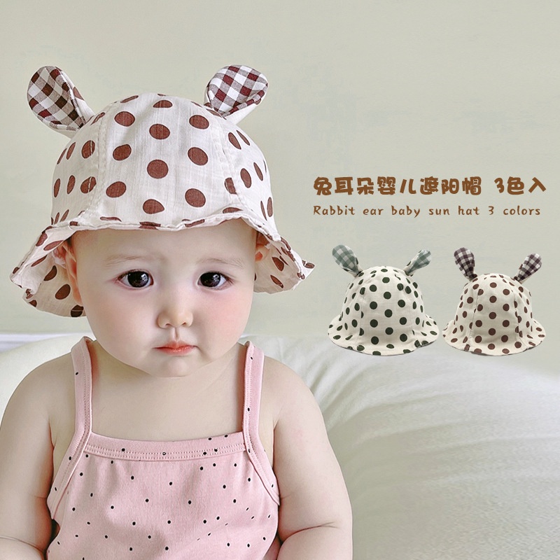 Mũ Tai Bèo/Mũ Tai Thỏ Họa Tiết Chấm Bi Dễ Thương Phong Cách Hàn Quốc Cho Bé