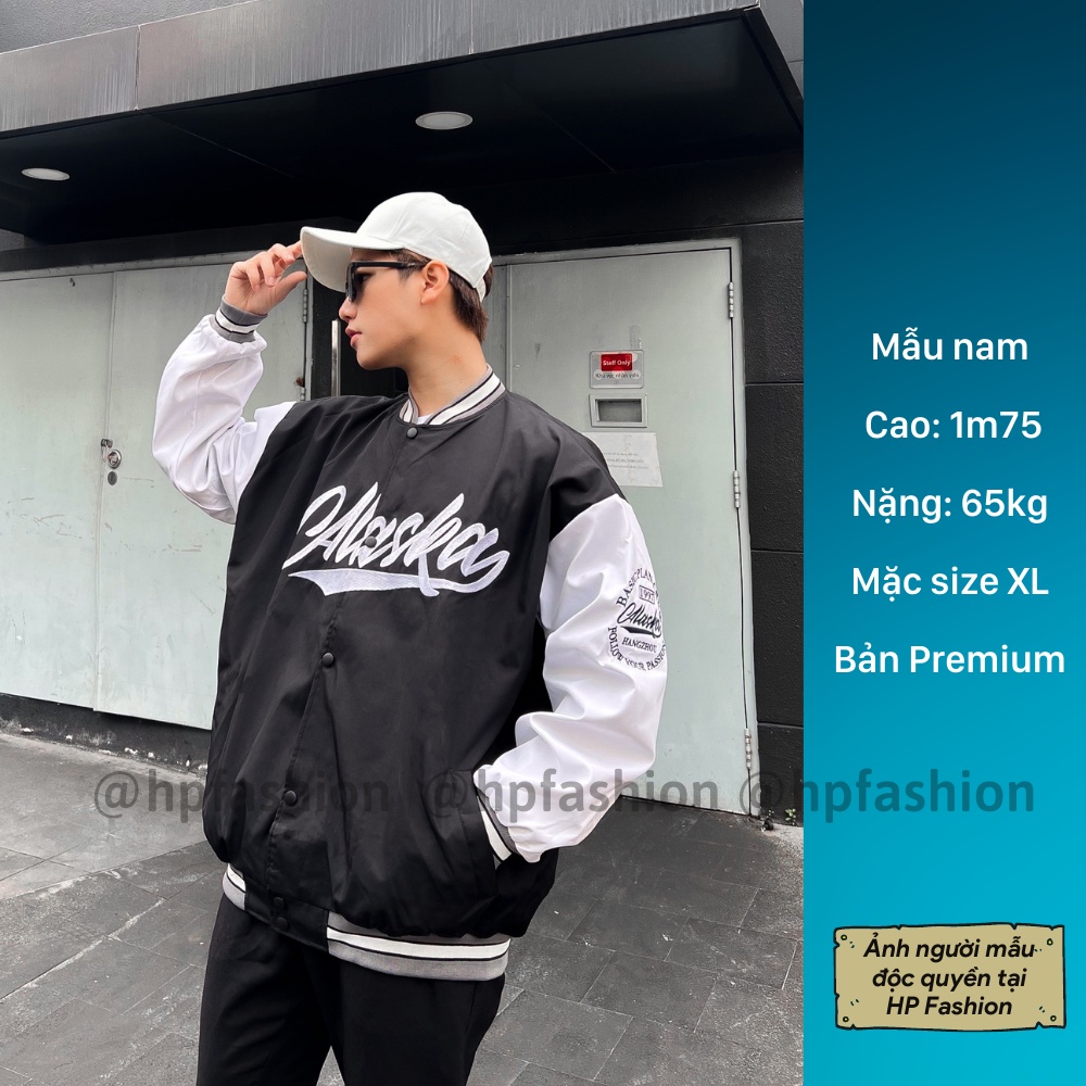 Áo bomber Varsity Jacket form rộng Alaska vải dù cao cấp ❤️ Áo khoác bóng chày dáng Unisex nam nữ D09 - Happy Style