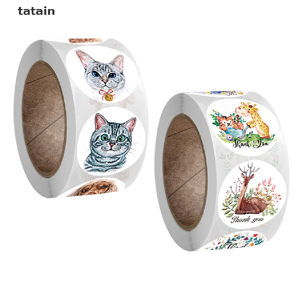 Cuộn sticker dán 500 miếng in hình chó mèo dành cho văn phòng phẩm