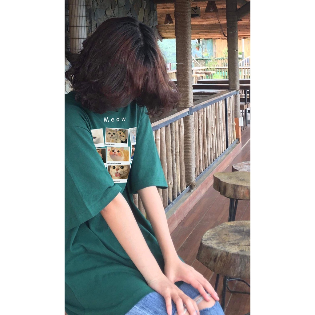 Áo thun Meow Cutee form Unisex nam nữ Cotton oversize form rộng