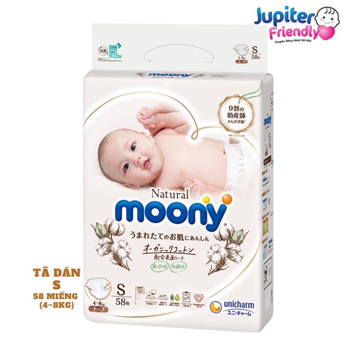 Bỉm - Tã Moony Natural nội địa Nhật size (dán NB63, S58, M46, L38- Quần M46, L36, XL32)