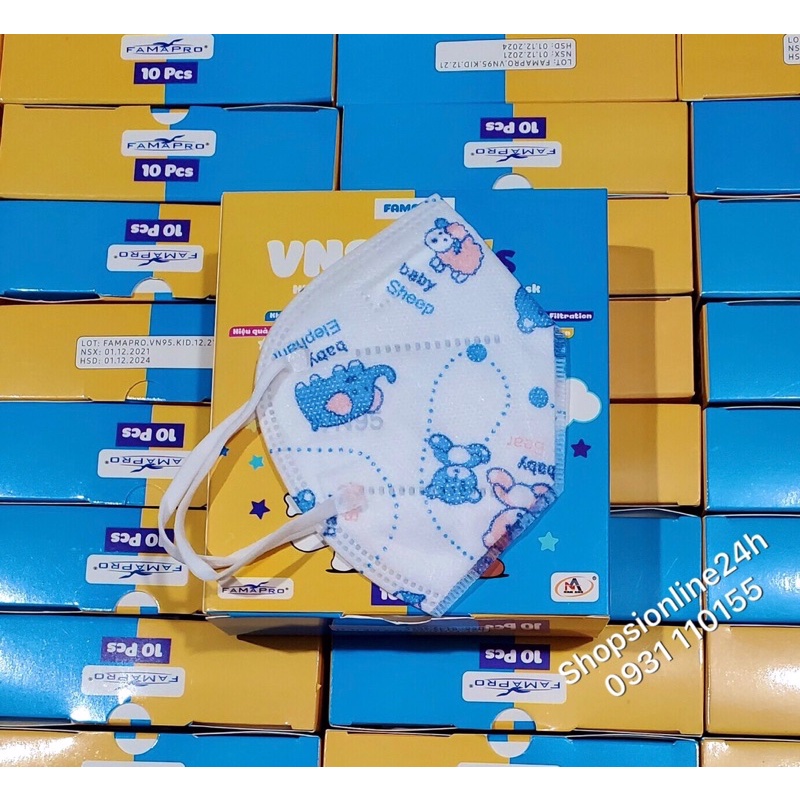 ✅ Hộp 10 cái khẩu trang cho trẻ em N95 , VN95 Famapro Nam Anh Hoạ tiết Gấu Xanh | BigBuy360 - bigbuy360.vn