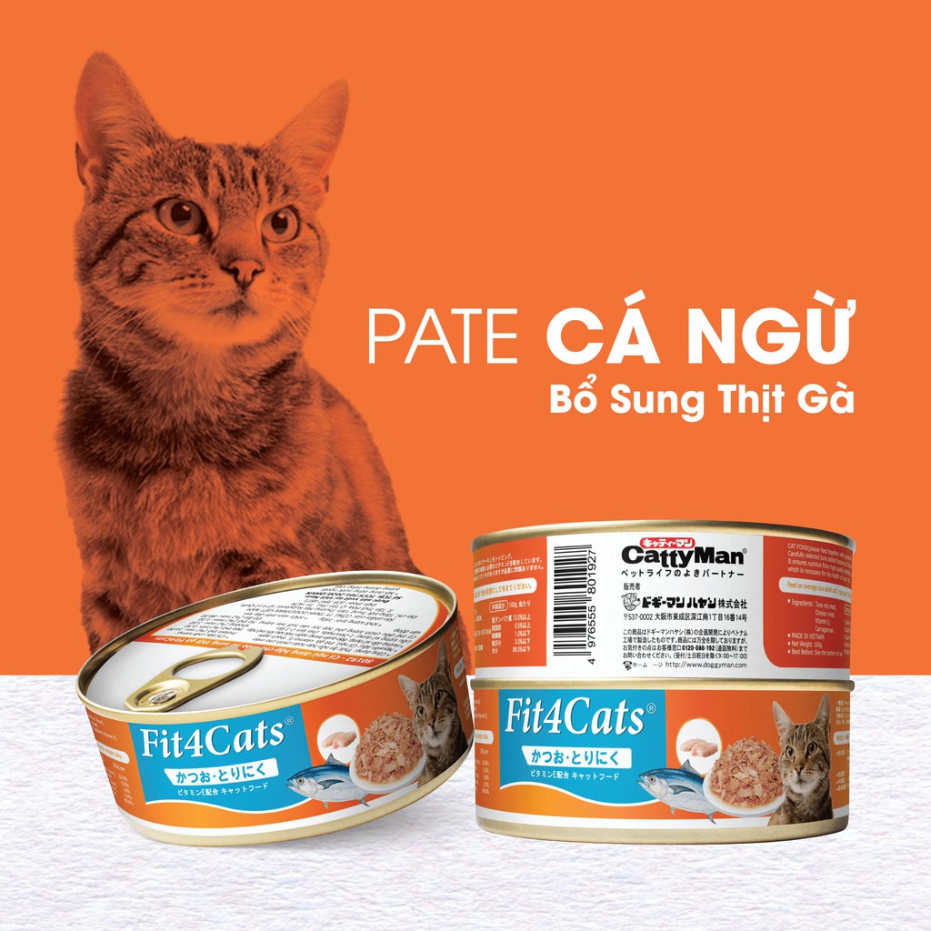 Thức ăn ướt cho mèo Pate Cá Ngừ - Fit4cats CattyMan 160gr - Lốc 3 Lon - thương hiệu số 1 Nhật Bản