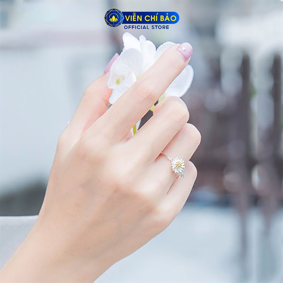 Nhẫn bạc nữ hoa cúc vàng hở chất liệu bạc 925 thời trang phụ kiện trang sức Viễn Chi Bảo N400599