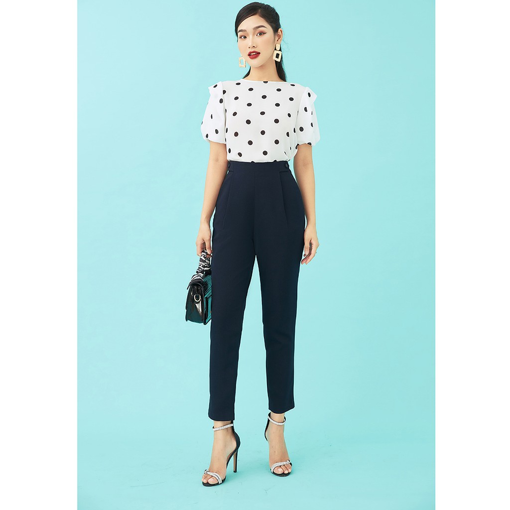 Áo sơ mi voan nữ 92WEAR 2 màu, tay bồng xếp vai ASA1581