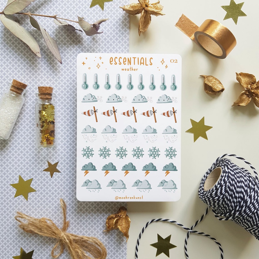 Essentials - Weather Stickers Cloudy - Chuyên dán sổ | Bullet Journal Stickers, Planner Stickers, Scrapbook Stickers
