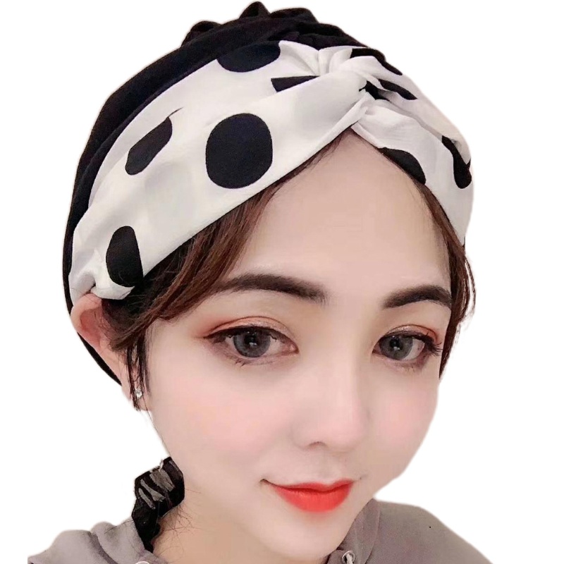 Mũ Turban Thắt Nút Co Giãn Họa Tiết Chấm Bi Màu Sắc Tương Phản Phong Cách Dân Tộc Dành Cho Nữ Mặc Khi Ngủ