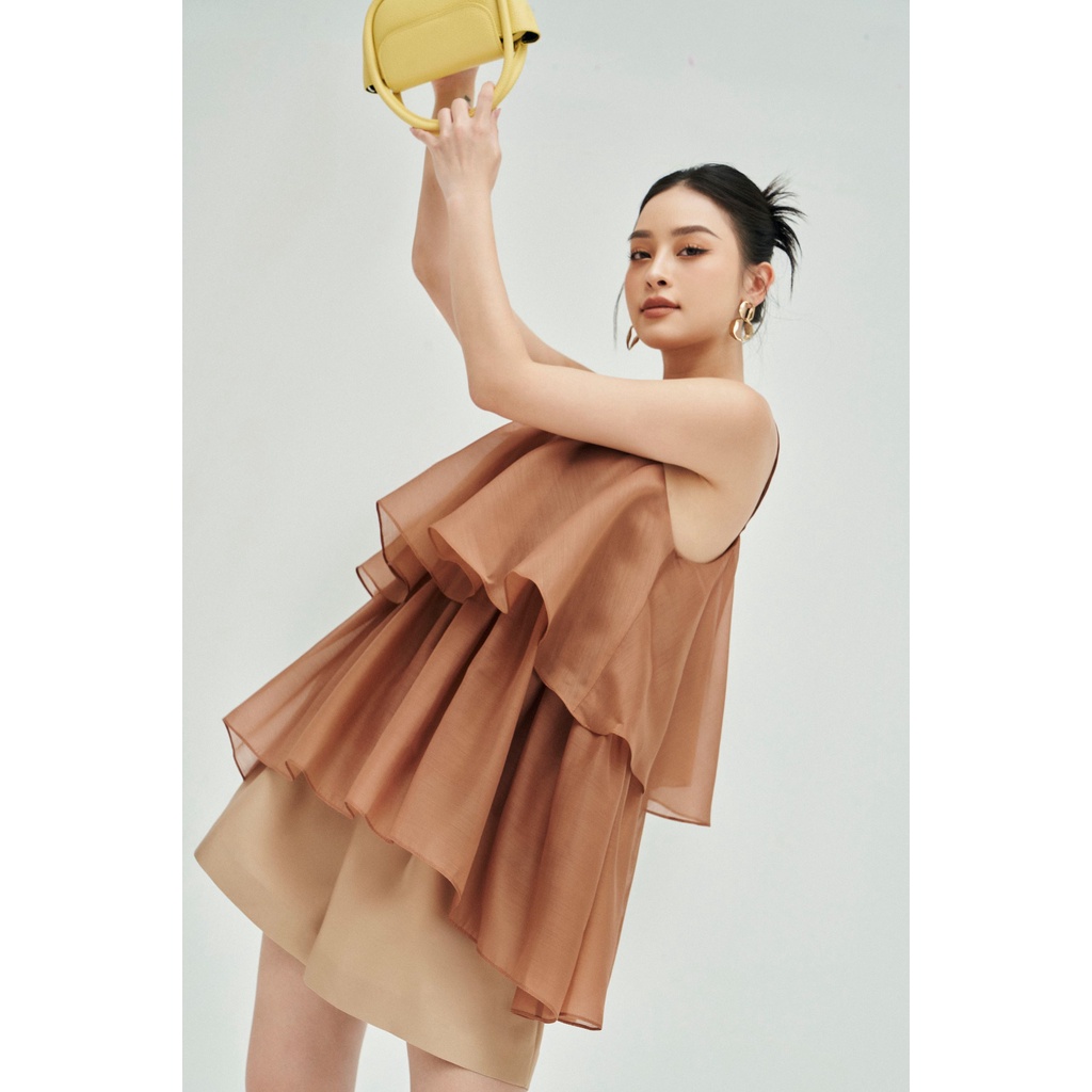 MOLLYNISTA - Áo Rosline organza 2 tùng xòe freesize quyến rũ nữ tính thiết kế cao cấp đi chơi đi tiệc gợi cảm