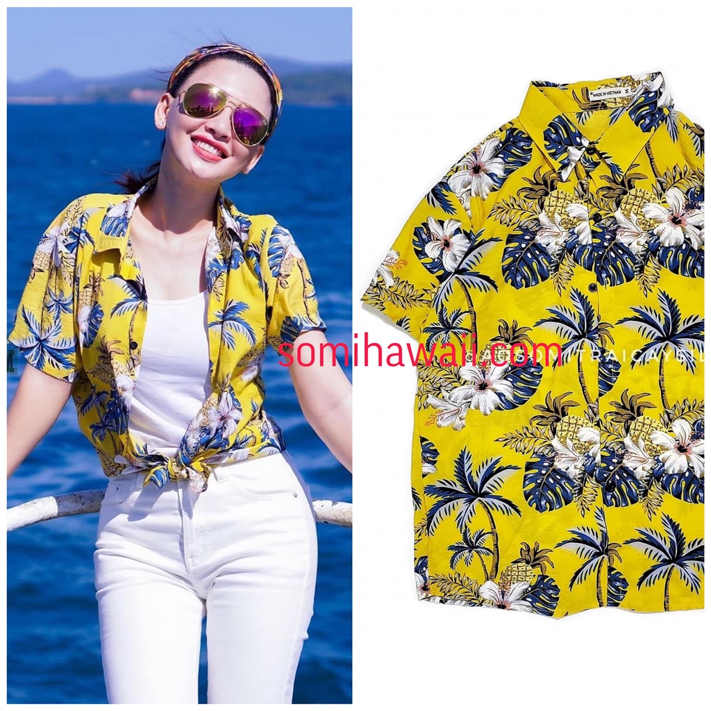 (HÀNG ĐẸP- CHẤT ĐŨI) Áo sơ mi Hawaii Nam Nữ đi biển hoa lá mùa hè fullsize 45-85kg