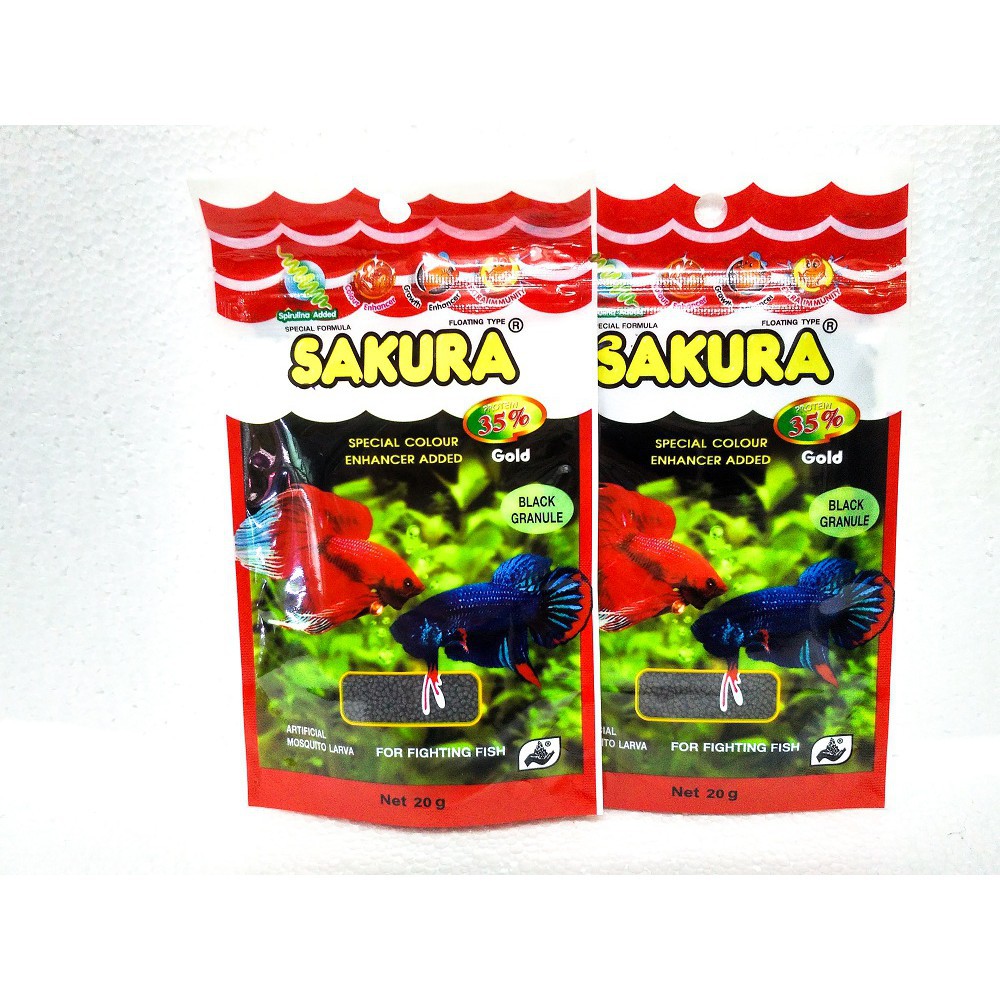 Combo 2 túi thức ăn cho cá chọi, cá betta, cá xiêm Sakura 20gr