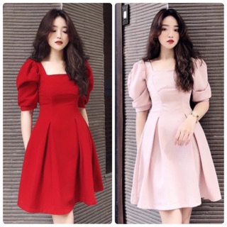 Đầm cổ vuông pli