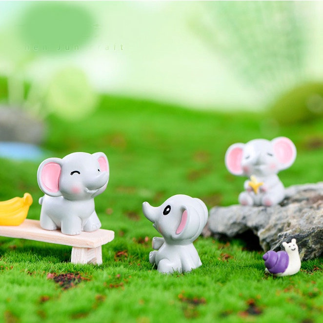 Mô hình voi con trang trí tiểu cảnh, terrarium, decor bàn học