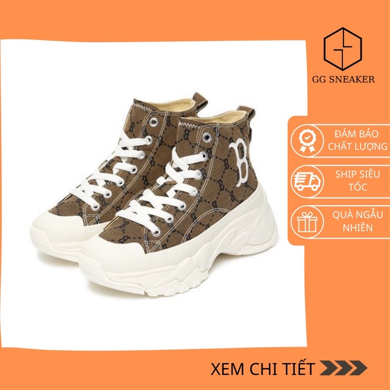 Giày MLB Chunky High Mono Jasquard Boston Brown-Nâu Chữ B Mới Nhất 2022