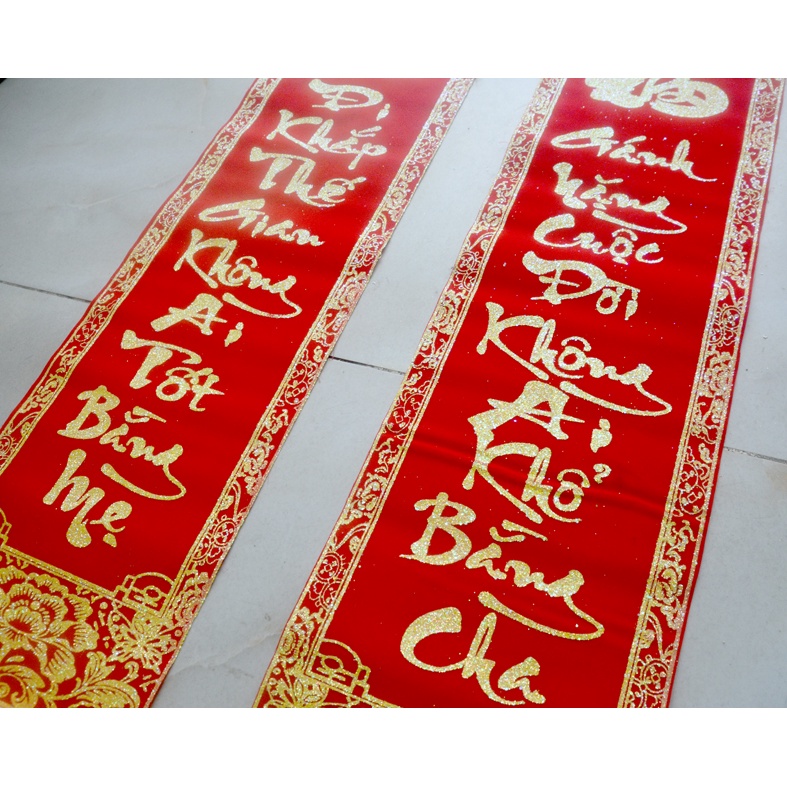 Cặp liễn nhung câu đối đỏ trang trí-Đi khắp thế gian không ai tốt bằng mẹ