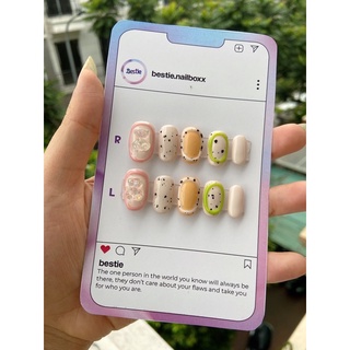 Móng giả thiết kế dáng ngắn Hàn đáng yêu, tim, gấu tráng gương