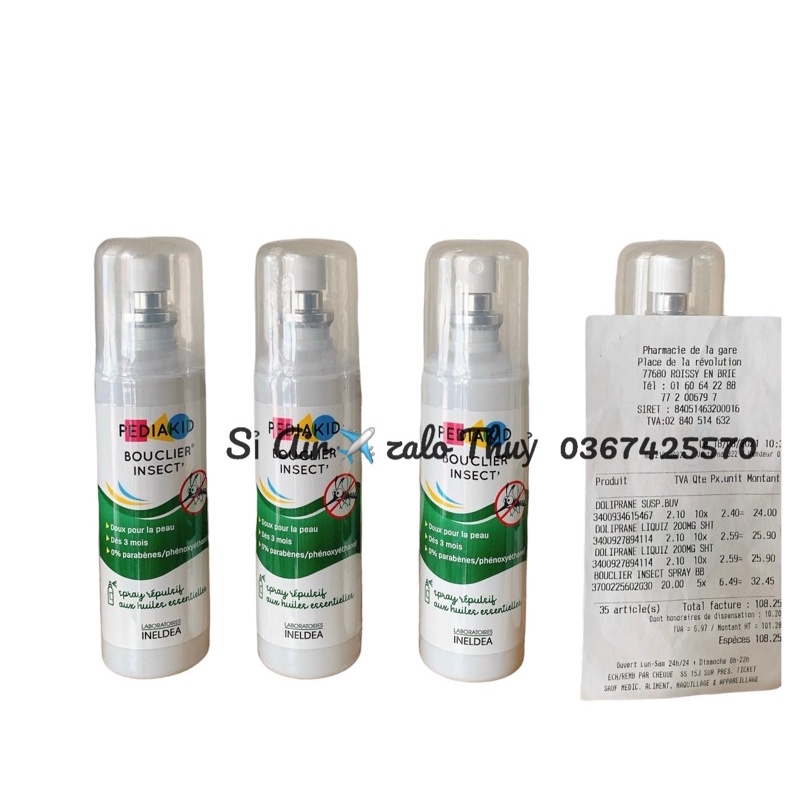 (6/2024) Xịt muỗi côn trùng Pediakid của Pháp