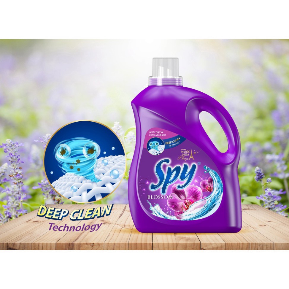 Nước giặt xả quần áo sạch thơm lưu hương NƯỚC HOA PHÁP, SPY PLUS tím (Blossom) - túi 1600ml