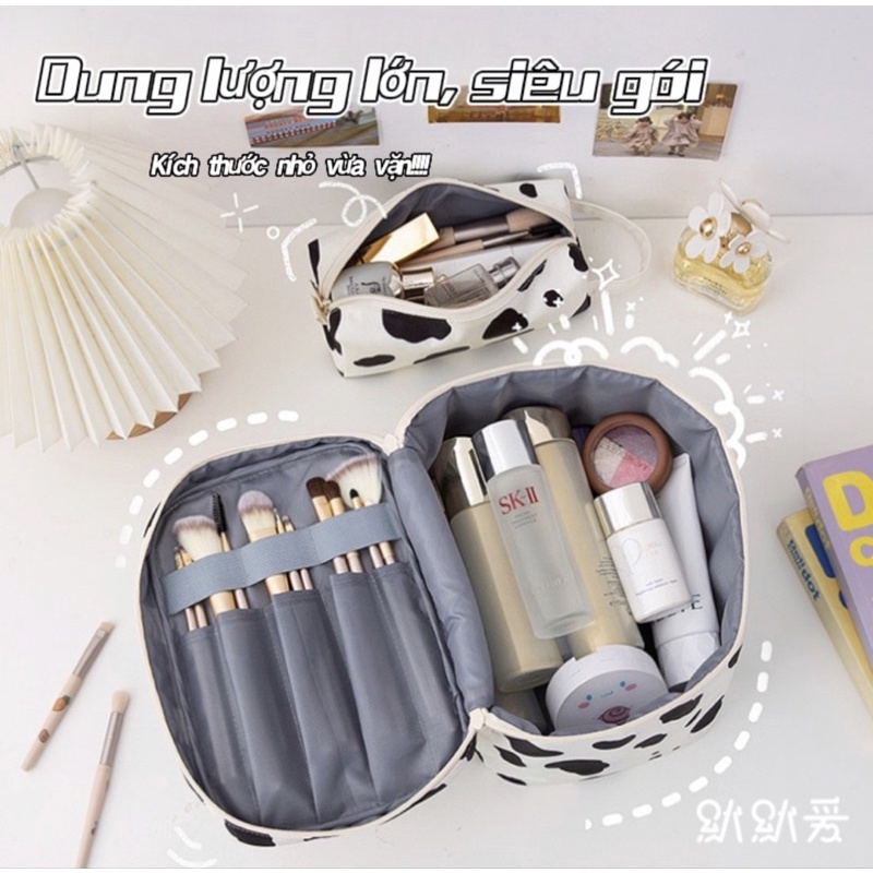 Túi đựng Mỹ phẩm chống thấm nước hoạ tiết Bò Sữa