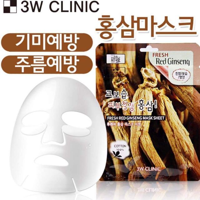 Mặt nạ Sâm đỏ  dưỡng ẩm chống nhăn 3W Clinic Fresh Red Ginseng Mask Sheet 23ml - Hàn Quốc Chính Hãng