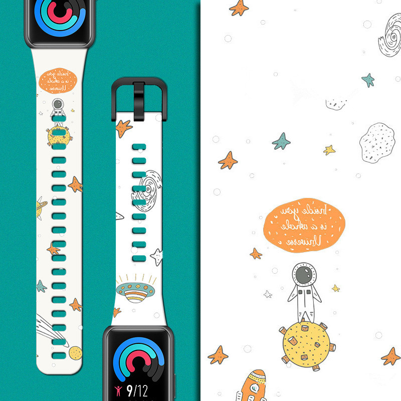 Dây đeo đồng hồ bằng silicon họa tiết hoạt hình thương hiệu thời trang cho HUAWEI Band 6 Honor Band 6