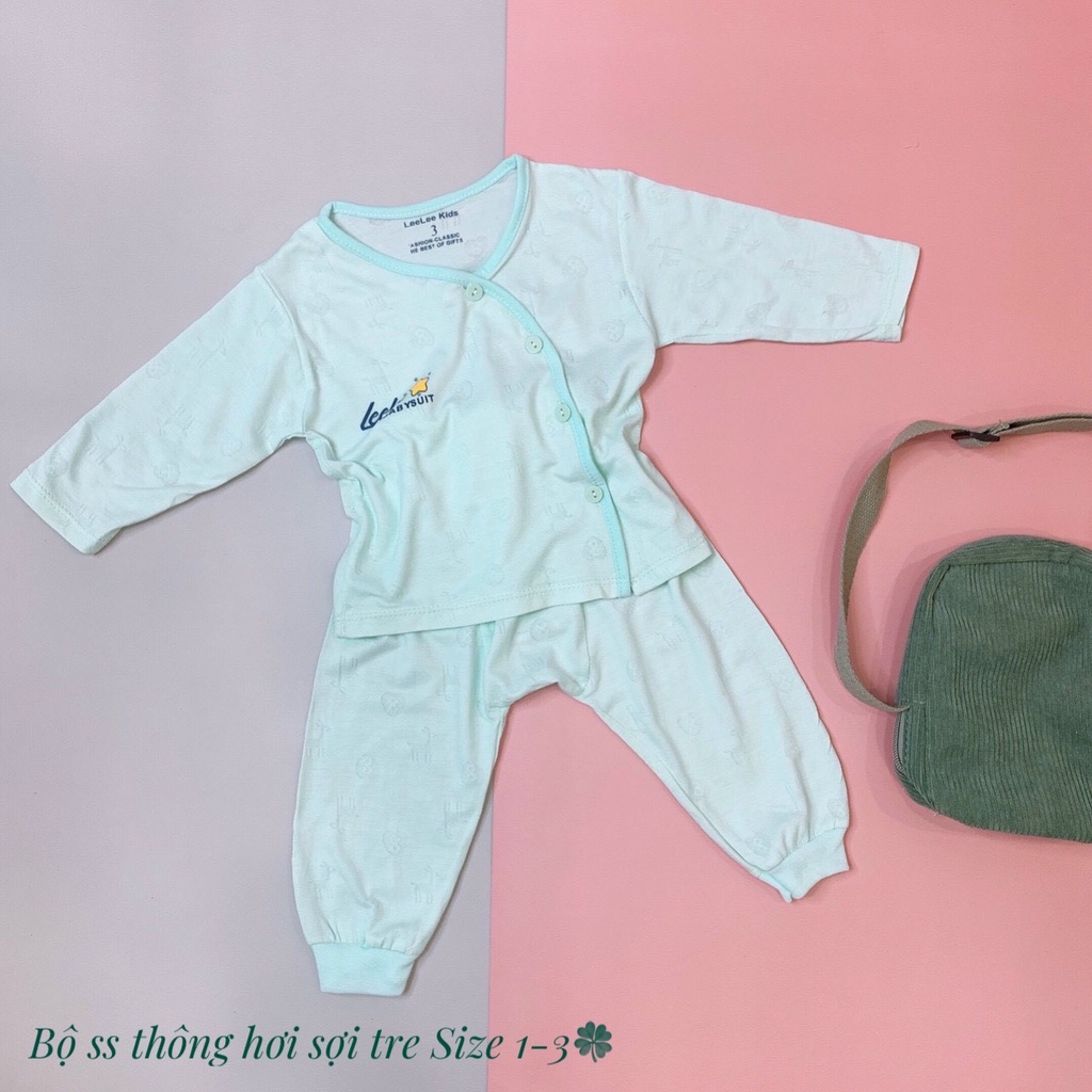 Bộ dài tay cúc lệch thông hơi LeeLee kids cotton đáp đũng cho bé từ 0-9 tháng size 1-3