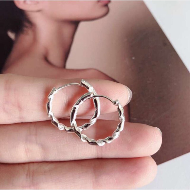 Khuyên tai xoắn đặc đẹp bạc ta 1-1,5cm NGỌC MẬU mắt xích