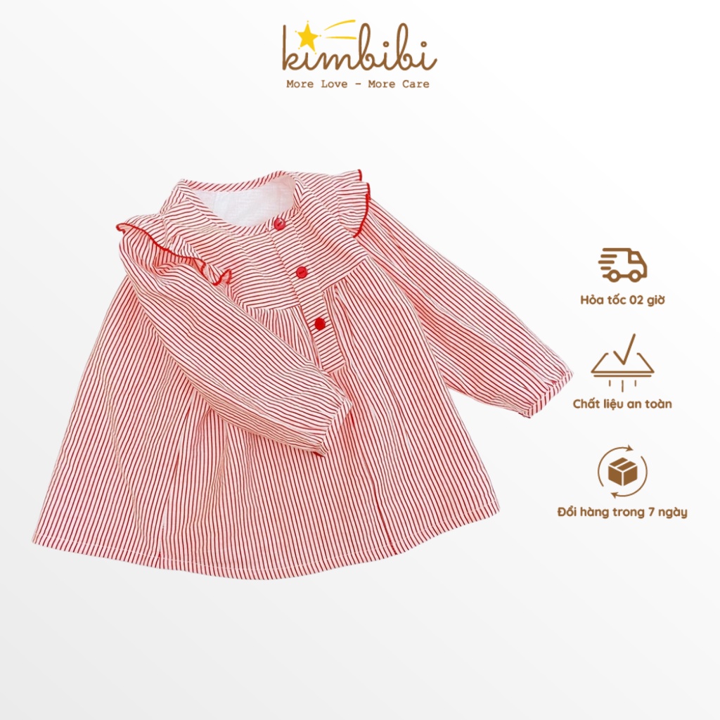 Áo kẻ sọc nhí dài tay màu đỏ Maya Kimbibi cho bé gái 1-8 tuổi