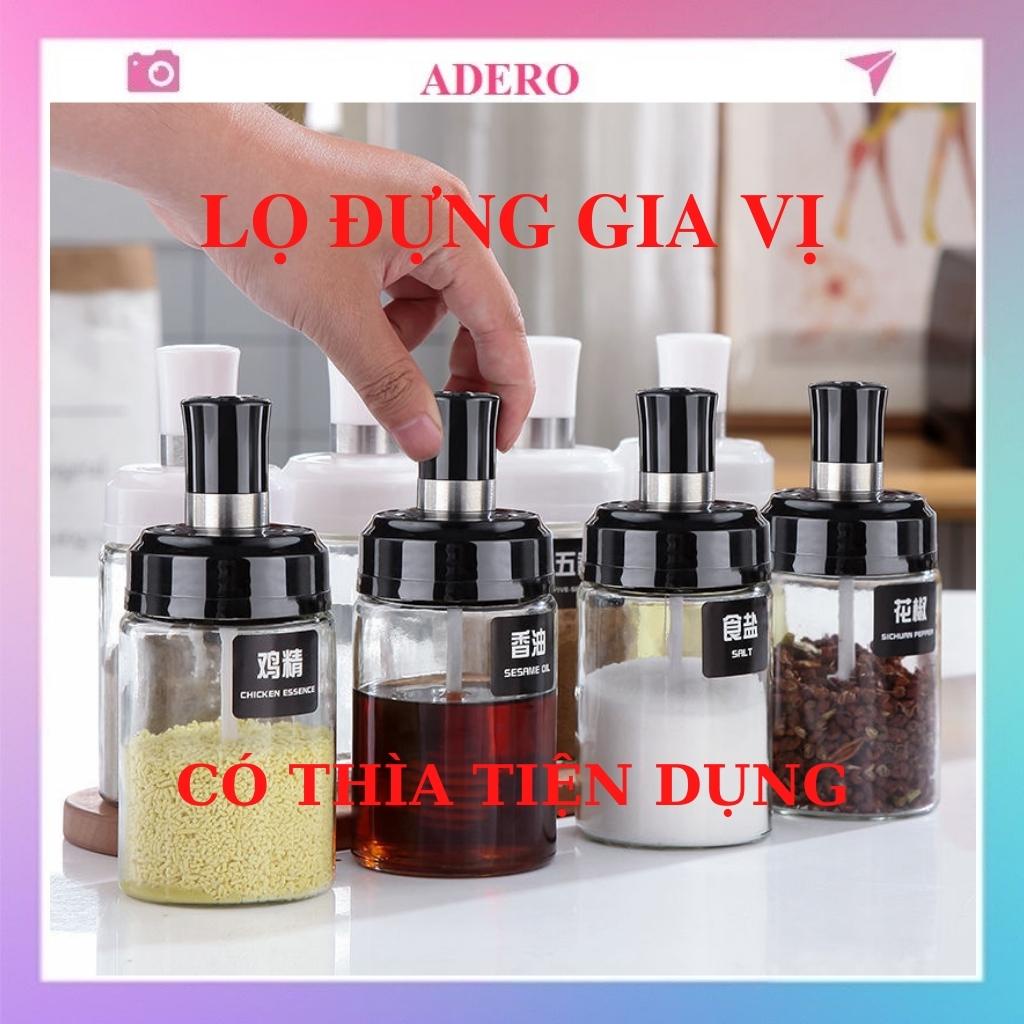 Lọ đựng gia vị ADERO hũ đựng gia vị thủy tinh kèm thìa cao cấp AD17