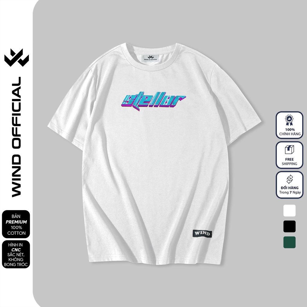 Áo thun tay lỡ unisex WIND phông form rộng 65% Stellar thời trang nam nữ oversize