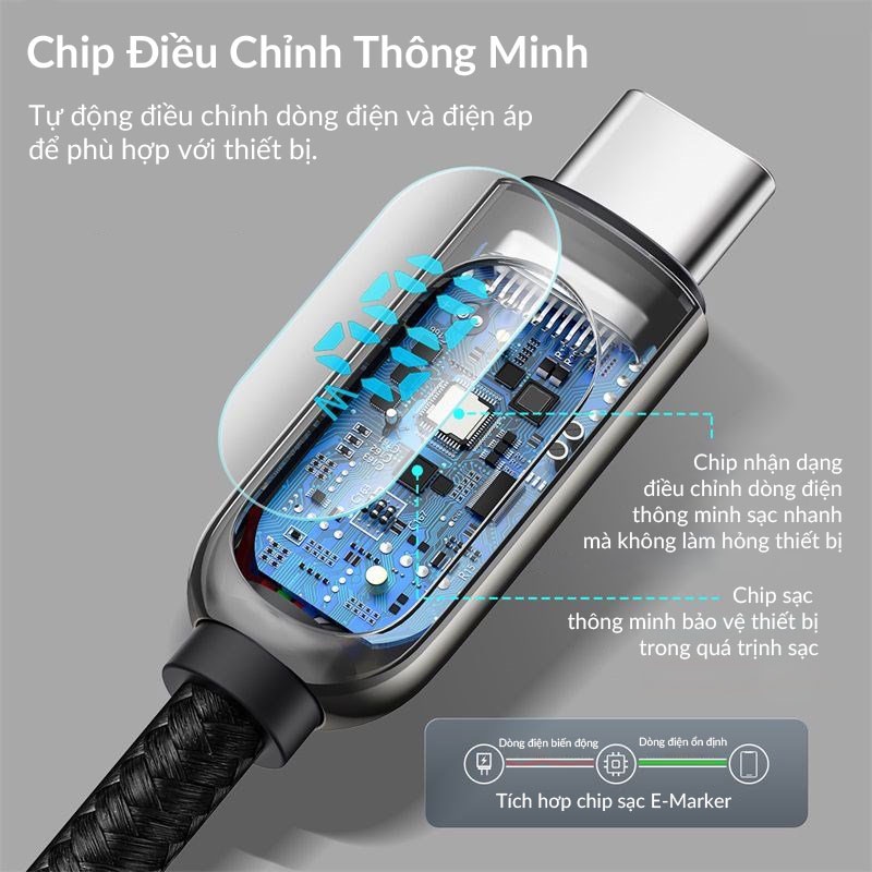 Dây Sạc Nhanh Dual Type-C Baseus Display Fast Charging Data Cable PD 100W, 20V/5A Dùng Cho Macbook, iPad Pro, Xiaomi