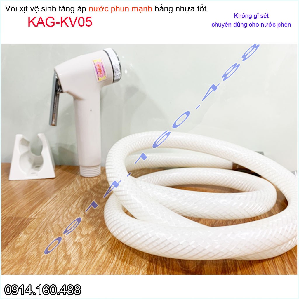 Vòi xịt vệ sinh KAG-KV05, vòi rửa nhà tắm nhựa trắng nước mạnh sạch sử dụng tốt