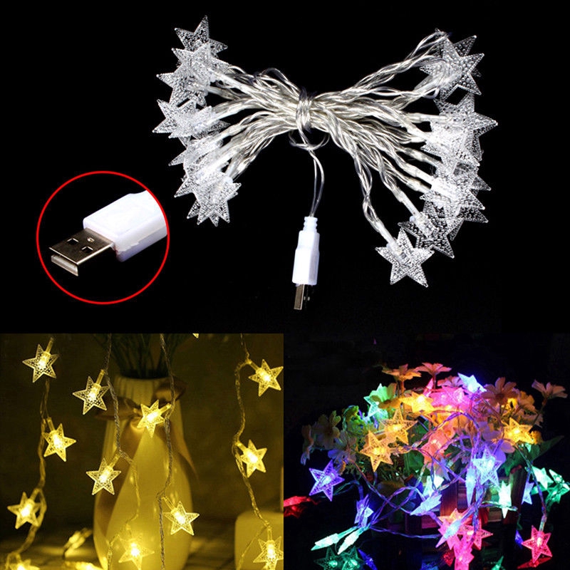 2.5M/20LED đèn Ngôi Sao Năm Cánh Đèn Dây USB Trong Nhà Và Ngoài Trời Trang Trí đám Cưới Không Thấm Nước Đèn Trang Trí Giáng Sinh