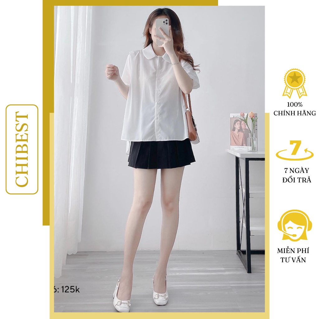 Áo sơmi kate lụa cổ sen from rộng basic unisex kiểu hàn quốc CHIBEST DAB46