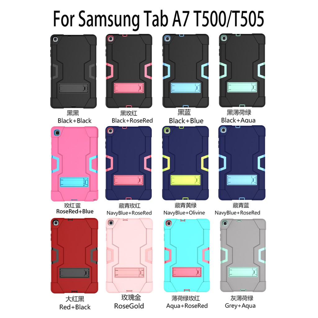 Samsung Galaxy Tab A7 2020 T500/T505 Shockproof Case Silicone PC Tablet Cover with Kickstand